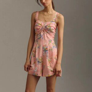 Anthropologie Ranna Gill Linen Scallop Romper Pink Combo M